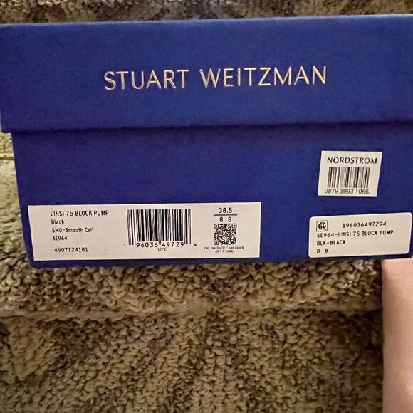 NWB Stuart Weitzman Linsi 75 Block Heel Classic Black Leather Pumps Black… - Picture 8 of 8